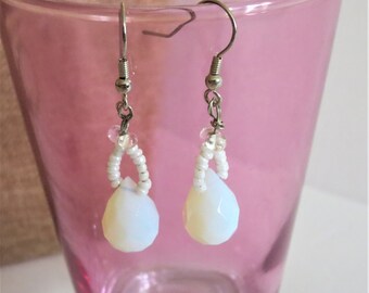 Opalite white Beaded Dangle Drop Earrings, limited edition