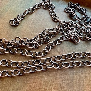 Antique Copper Chain, 5mm x 6mm Cable Medium Etched, Solid Copper Antiqued Finish, Rustic Oxidized for Vintage Earthy Bohemian Jewelry 3 FT
