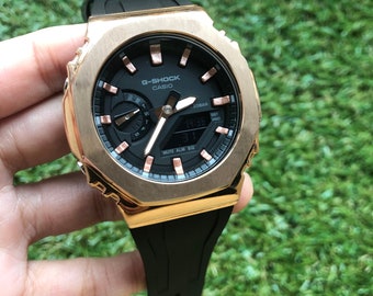 Casio　G-shock GA-2100 Silber-Roségold-Gehäuse mit Uhr anpassen