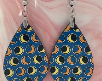 Crescent Moons  Dangle earrings teardrop lightweight double sided hook earring ladies gift