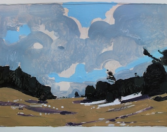 Original Spring Landscape Painting on Paper, 9.5 x 13 Inches, "Entrance, March 28"
