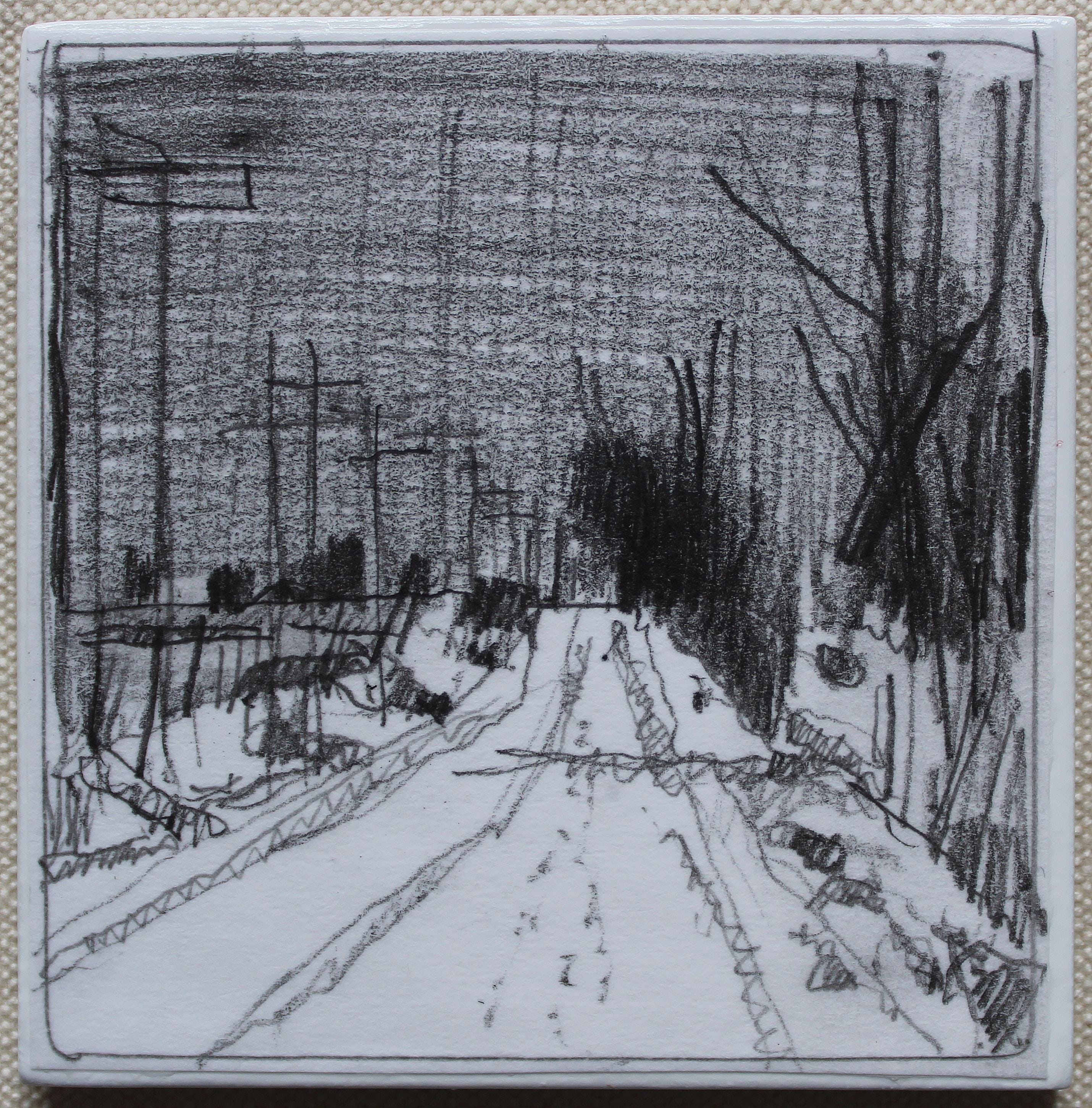 Original Small Plein Air Landscape Drawing on Panel, Fridge Magnet