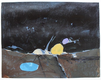 September Night, Abstract Landscape Collage Painting on Paper, 11 x 15 Inches, Stooshinoff