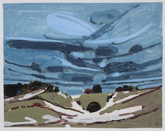 Original Landscape Collage Painting on Paper, 11 x 15 Inches, "March Snow Pattern"