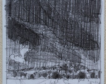 Plein Air Landscape Pencil Drawing Fridge Magnet: Rain at Don's Valley