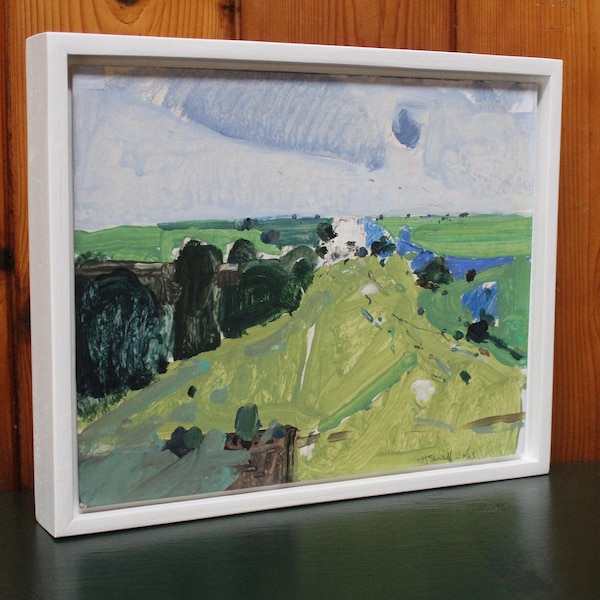 Original Canadian Landscape Collage Painting on Panel, 'Summer House Valley', 8 x 10 Inches, Framed and Ready to Hang