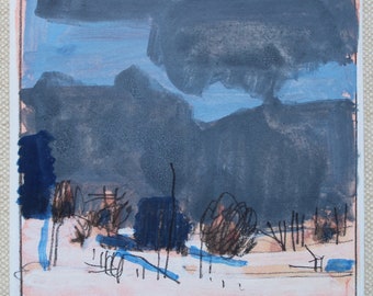 Snow Pasture, Original Small Winter Landscape Painting on Panel, Fridge Magnet, Stooshinoff