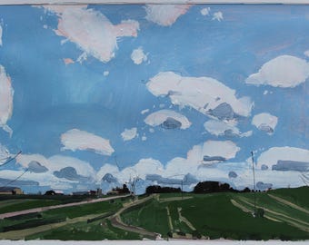 Original  Landscape Painting on Paper, 11 x 15 Inches, "May Breeze"