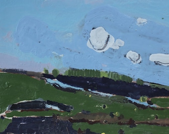 Original Canadian Encaustic Painting on Panel, 11.75 x 8 Inches,  Stooshinoff, "West Pasture"