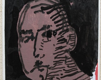 Night Man 2, Original Small Head Painting on Panel, Fridge Magnet, Stooshinoff