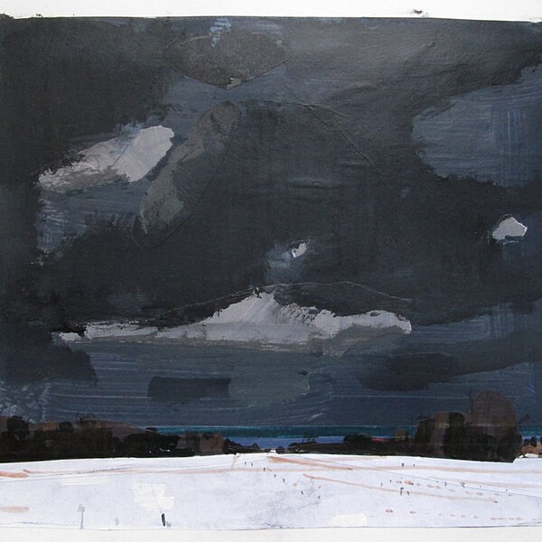 Squalls, Lake Ontario, Original Winter Landscape Collage Painting on Paper, Stooshinoff