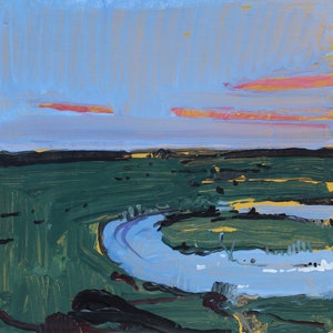 Original Canadian Abstract Landscape  Painting on Panel, 8 x 8 Inches, "Spring Field"