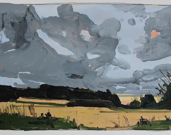 Approach at Dusk,  Original Canadian Landscape Painting on Paper, 11 x 15 Inches, Stooshinoff