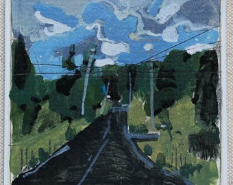 Original Small Acrylic Canadian Landscape Painting on Panel, Fridge Magnet, "4th Line Summer"