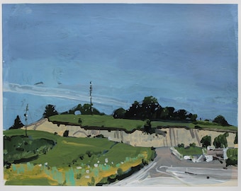 Original  Landscape Collage Painting on Paper, 11 x 15 Inches, "Dune Hill"