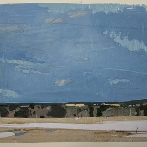 April 6, Bobby's Field, Original Spring Landscape Collage Painting on Paper, Stooshinoff image 1
