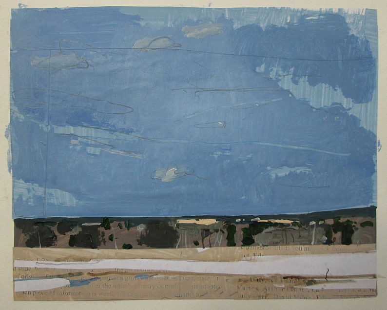 April 6, Bobby's Field, Original Spring Landscape Collage Painting on Paper, Stooshinoff image 1