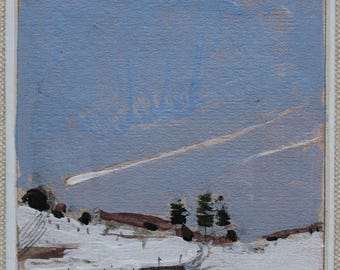 Original Small Winter Landscape  Painting on Panel, Fridge Magnet, "March Sled Path"