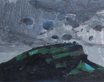 Dark Ridge, Original Landscape Collage Painting on Panel, 8 x 10 Inches, Stooshinoff
