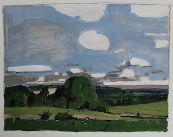 Don's View South, Original Canadian Landscape Painting on Paper, 11 x 15 Inches, Stooshinoff