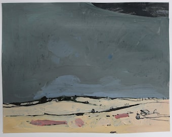 Original Spring Landscape Collage Painting on Paper, 11 x 15 Inches, "Storm Approach"