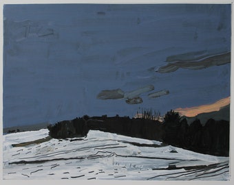 Coyote Valley, December 12, Original  Landscape Collage Painting on Paper, 15 x 11 Inches, Stooshinoff