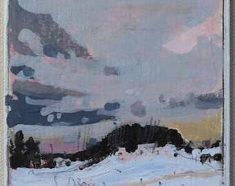 Original Small Acrylic Landscape Painting on Panel, Fridge Magnet, "February Start"