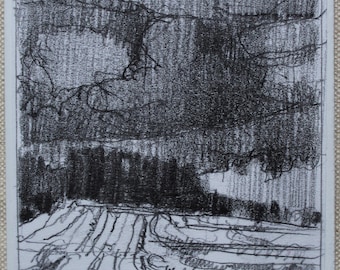 Plein Air Landscape Pencil Drawing Fridge Magnet: Rain at South Stand