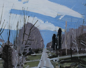 Original Canadian Landscape  Painting on Panel, 8 x 8 Inches, "April Ride"