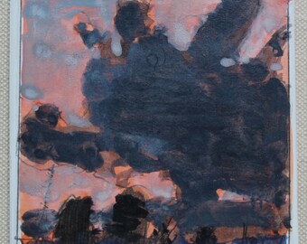 Solstice Sky West #3, Original Small Summer Landscape Gouache Painting on Panel, Stooshinoff