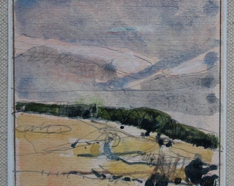 August Field, Original Small Gouache Landscape  Painting on Panel, Fridge Magnet, Stooshinoff