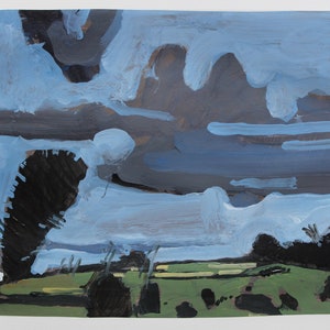 Wieczór, Miejsce Cezara, Oryginalny krajobraz kolaż malarstwo na papierze, 11 x 15 cali, Stooshinoff