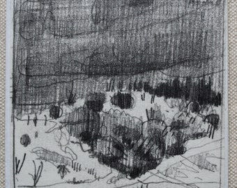 Original Small Plein Air Landscape Pencil Drawing on Panel, Fridge Magnet, Wendy's Hill, December 27, Stooshinoff