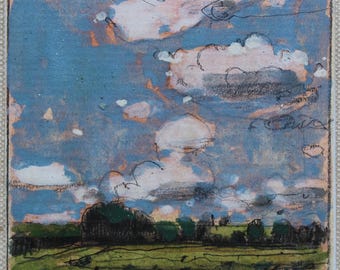 Original Small Gouache Landscape  Painting on Panel, Fridge Magnet, "May End at 10 Saved Acres"