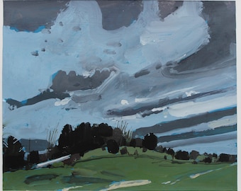 Original  Landscape Collage Painting on Paper, 11 x 15 Inches, "May Beginning, Lost Dog Hill"