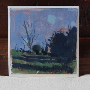 Wolf Tree at Dusk, Original Small Gouache Landscape Painting on Panel, Fridge Magnet, Stooshinoff image 2