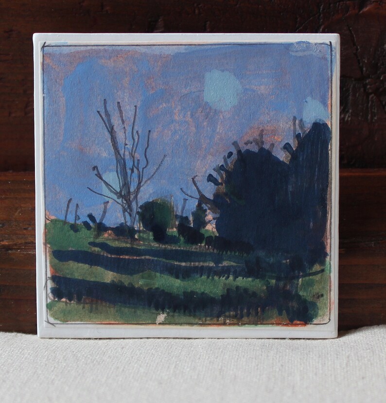 Wolf Tree at Dusk, Original Small Gouache Landscape Painting on Panel, Fridge Magnet, Stooshinoff image 2