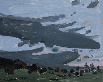 Night Coming, Original Canadian Landscape Painting on Panel, 8 x 10 Inches, Stooshinoff