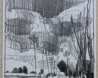 Quiet Place, Original Small Plein Air Landscape Pencil Drawing on Panel, Fridge Magnet, Stooshinoff