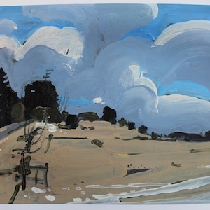 March Hill, Original Spring Landscape Collage Painting on Paper, 11 x 15 Inches, Stooshinoff