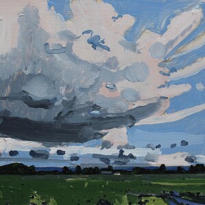 August Cloudscape Painting: Original Acrylic Plein Air Art (8x11)