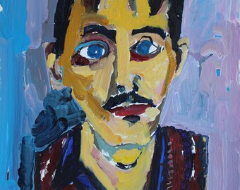 Blue Eyed Self, Original Acrylic Self Portrait Painting on Paper, Stooshinoff