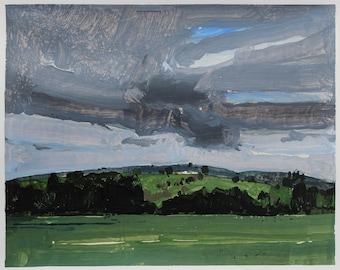 Original  Landscape Collage Painting on Paper, 11 x 15 Inches, "Overcast at Dean's Hill Peakl"