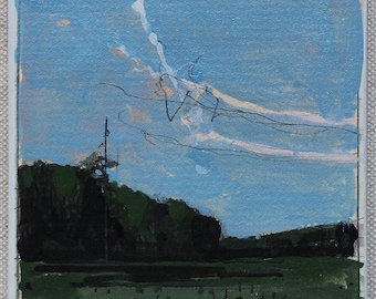 Original Small Acrylic Canadian Landscape Painting on Panel, Fridge Magnet, "Home Line Approach"