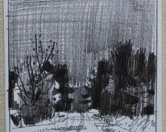 Don's Road, petit paysage original en plein air dessin au crayon sur panneau, aimant pour réfrigérateur, Stooshinoff