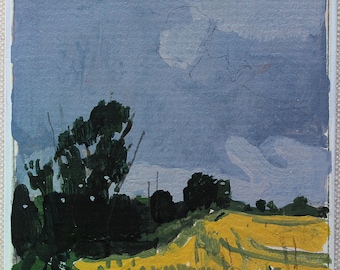 Original Small Acrylic Canadian Landscape Painting on Panel, Fridge Magnet, "Ripening Soy"