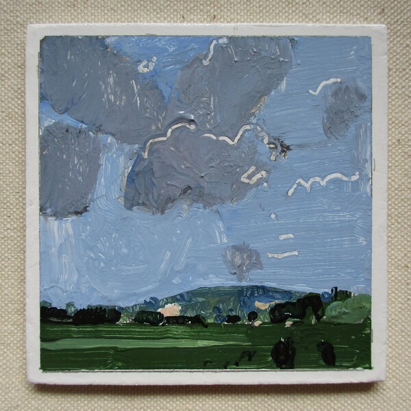 Original Tiny Landscape Painting on Panel, Stooshinoff, Fridge Magnet, Garden Hill