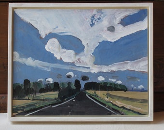 Original Canadian Landscape Collage Painting on Panel, 8 x 10 Inches, Framed, Stooshinoff, "Southbound Evening"