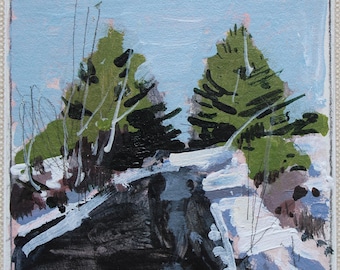 Original Small Winter Landscape  Painting on Panel, Fridge Magnet, "Caesar's Peak"