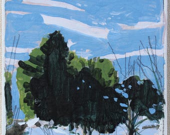 Original Small Winter Landscape  Painting on Panel, Fridge Magnet, "March Sunshine"
